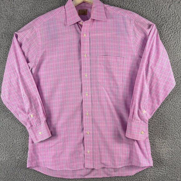 Vintage Gitman Bros Gold Shirt Mens 15.5-32 Pink Plaid Office Casual Made in USA - Picture 1 of 13